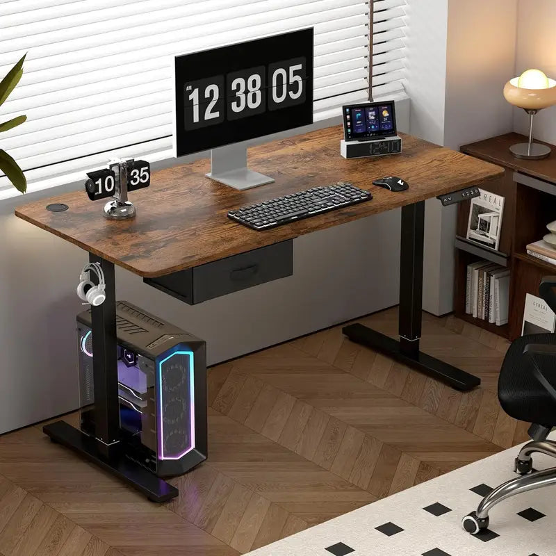 Bureau Électrique Réglable avec Plateau Bois – Poste de Travail Ergonomique pour Télétravail et Gaming