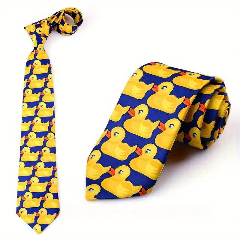 Cravate fantaisie homme à motifs canards jaunes – Accessoire original et humoristique pour soirées et événements