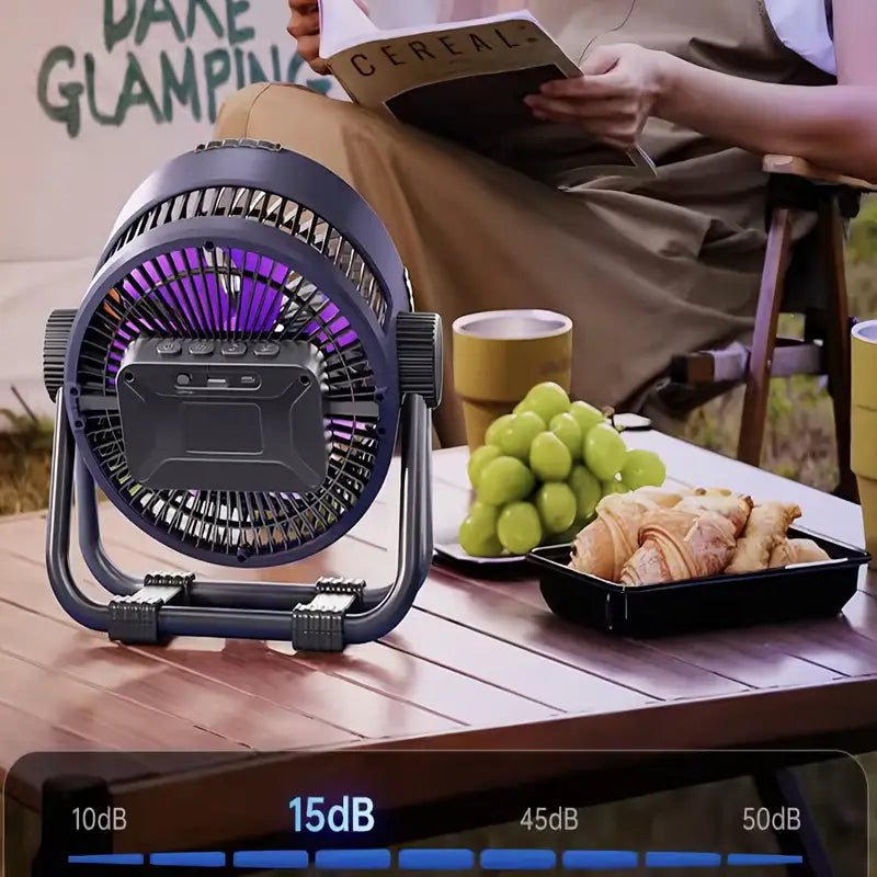 Ventilateur portable rechargeable 10 pouces – écran LED, vitesse réglable et lumière intégrée