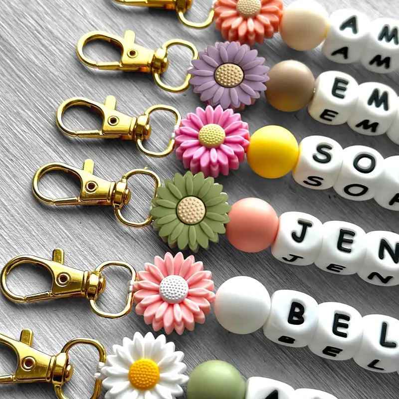 Porte-clés Enfant Personnalisé avec Prénom – Perles Colorées en Silicone, Cadeau Unique et Original
