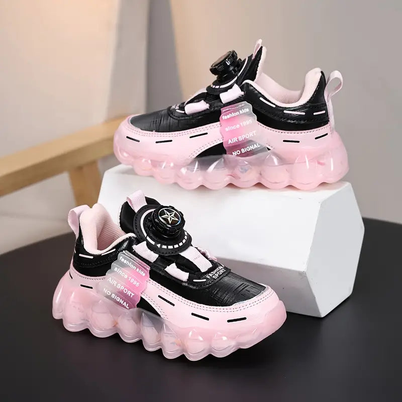 Chaussures de sport fille – Baskets noires et roses à semelle épaisse tendance et confortables