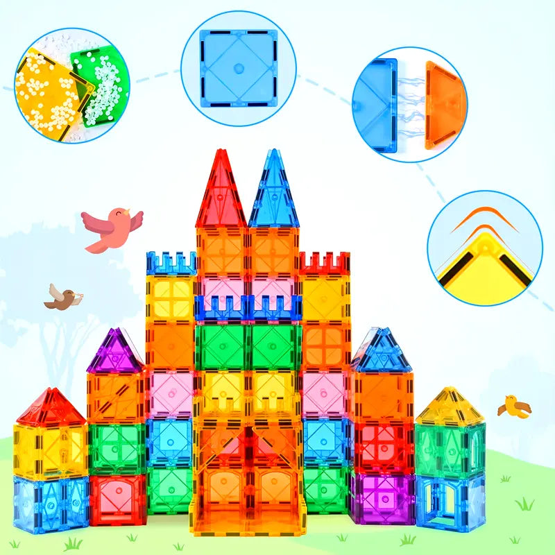Blocs de construction magnétiques colorés – Jeu éducatif créatif pour construire châteaux, véhicules et structures 3D