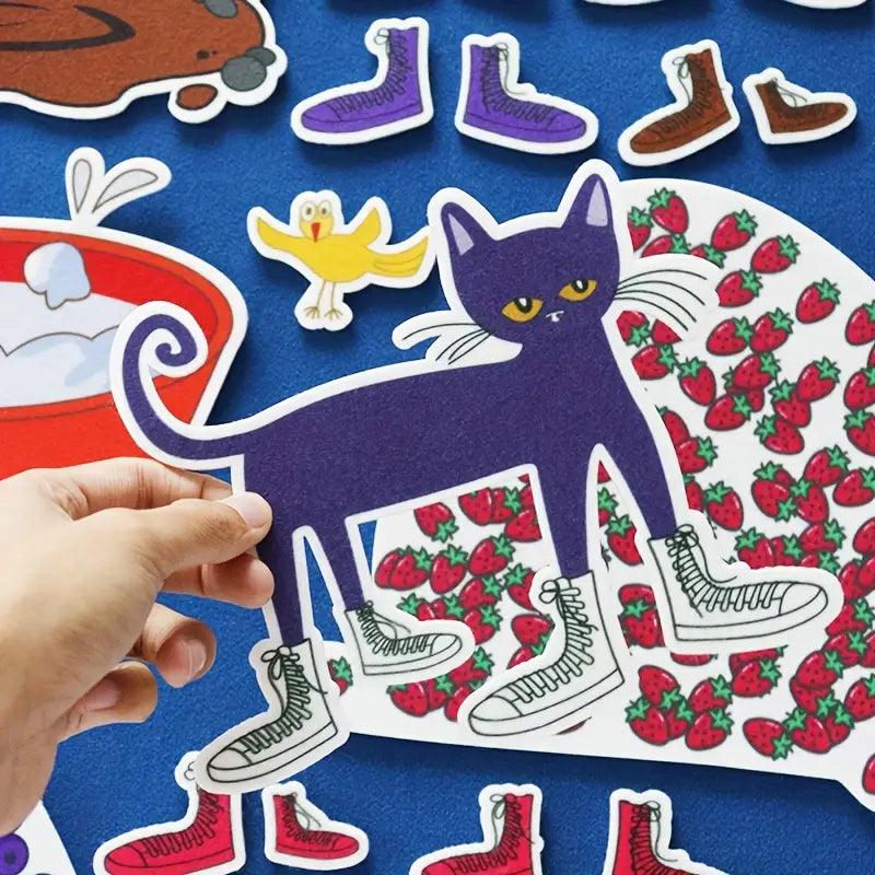 Marionnettes Magnétiques Chat et Accessoires – Jeu Éducatif en Feutrine pour Théâtre et Histoires d’Enfants