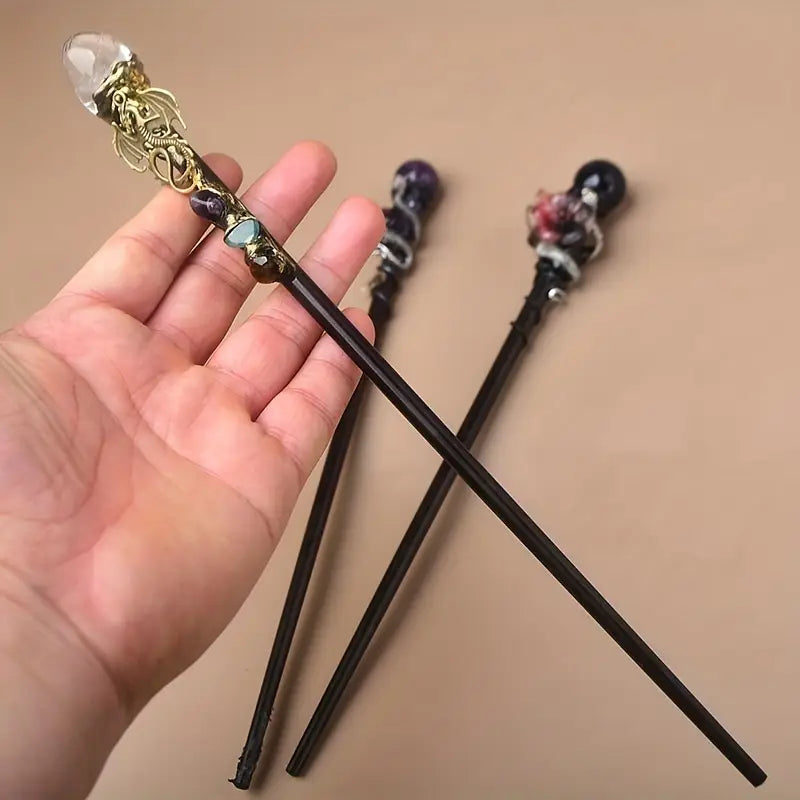Baguette magique fantaisie avec pierres et ornements – Accessoire déguisement sorcier et cosplay