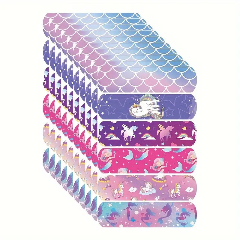 Pansements Enfants Fantaisie – Lot de 24/60 Bandes Adhésives Colorées à Motifs Licornes et Sirènes