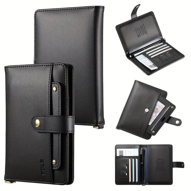 Porte-passeport femme élégant en cuir synthétique Organiseur de voyage compact avec compartiments cartes et stylos