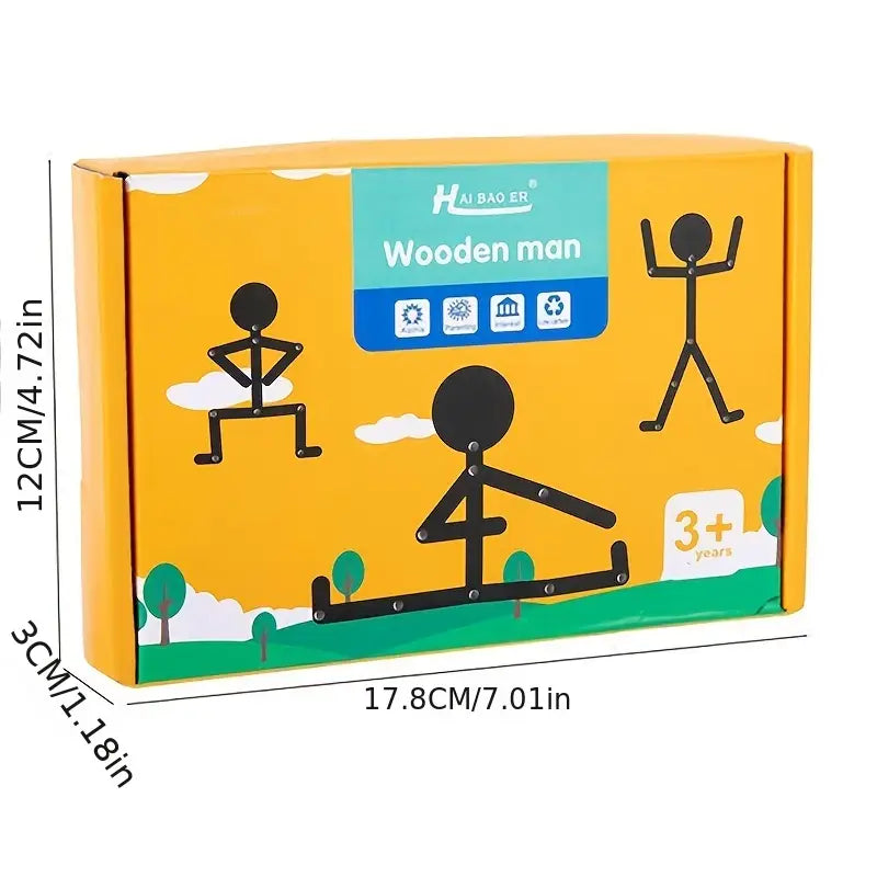 Casse-Tête Articulé en Bois – Jeu Éducatif de Motricité et Logique avec Cartes de Poses