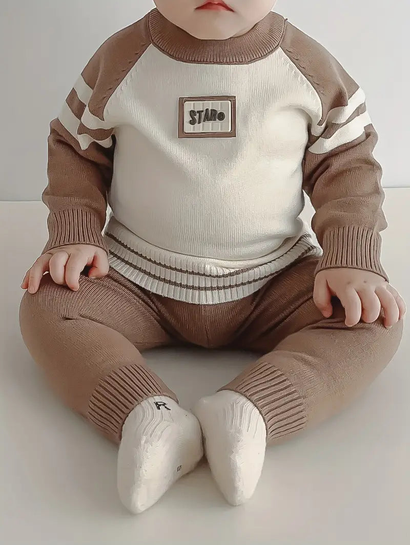 Ensemble Bébé Garçon Hiver en Tricot – Tenue Chaude 2 Pièces Pull et Pantalon Gris