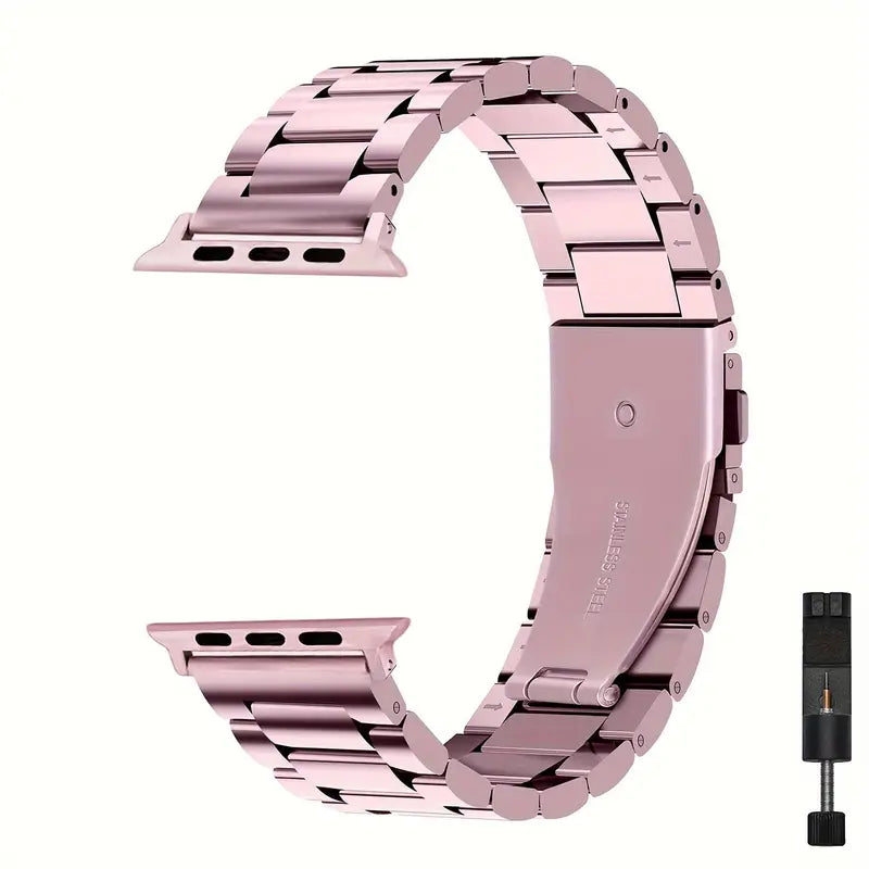 Bracelet Métal Acier Inoxydable pour Apple Watch – Élégant & Ajustable avec Outil Inclus (Argent, Noir ou Rose)