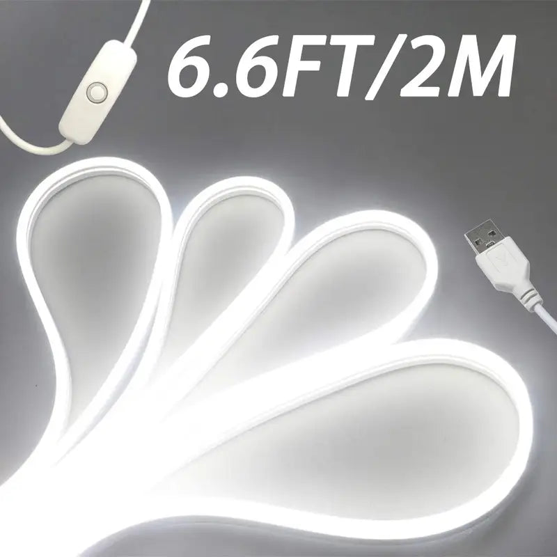Ruban LED Flexible 4M USB – Éclairage Blanc Froid 13FT avec Interrupteur, Idéal pour Décoration Intérieure et Bureaux