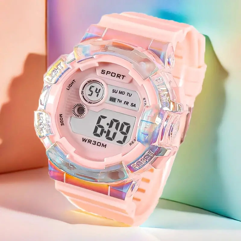 Montre Digitale Enfant Sport Étanche – Bracelet Silicone Vert Transparent avec Écran LED