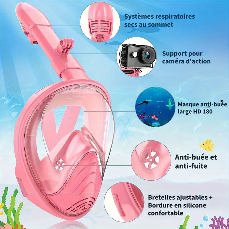 Masque de plongée intégral enfant avec tuba – Système anti-buée et anti-fuite pour snorkeling