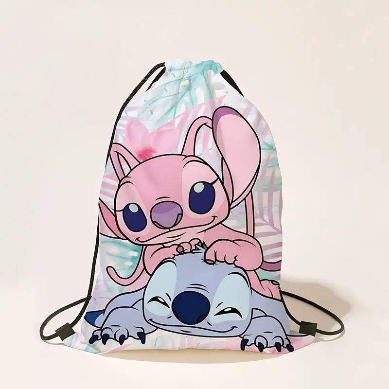 Sac à dos enfant léger à cordon – Motif dessin animé bleu, pratique pour sport et école