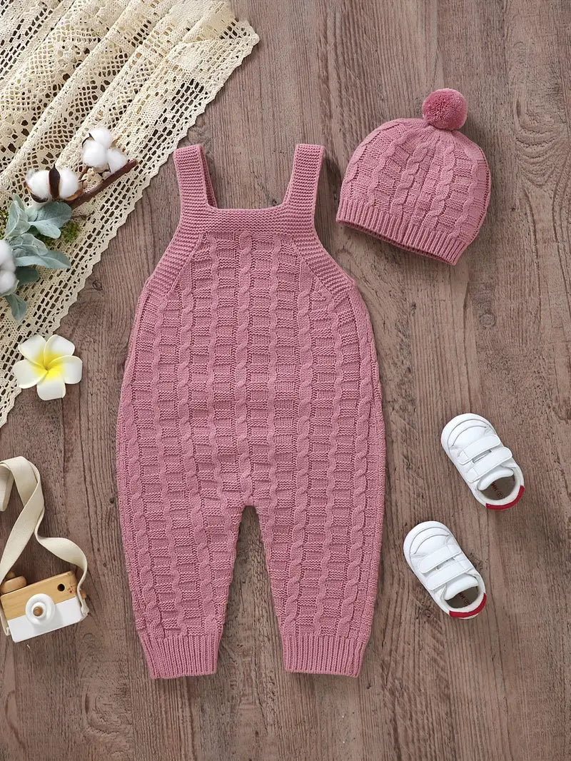 Ensemble tricot bébé avec bonnet – Salopette chaude et confortable