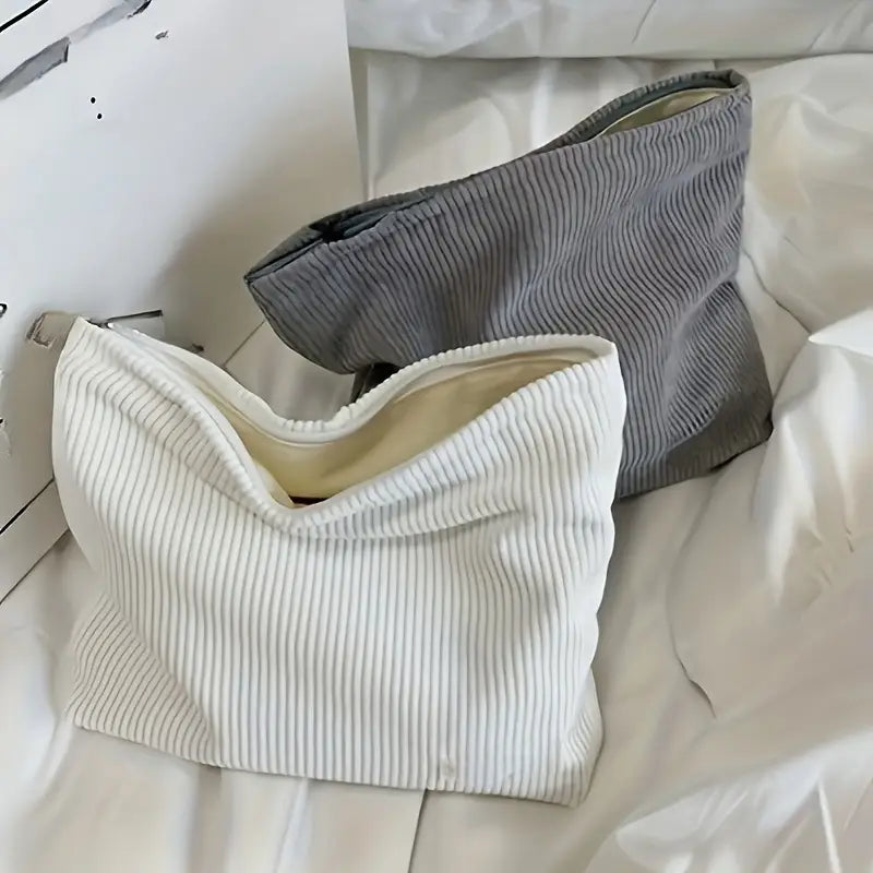 Trousse de maquillage en velours côtelé vert Pochette cosmétique douce, élégante et spacieuse