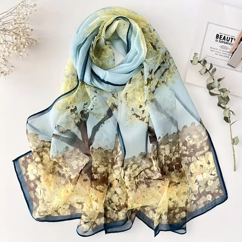 Écharpe femme en mousseline légère – Châle coloré jaune et vert pour printemps et été