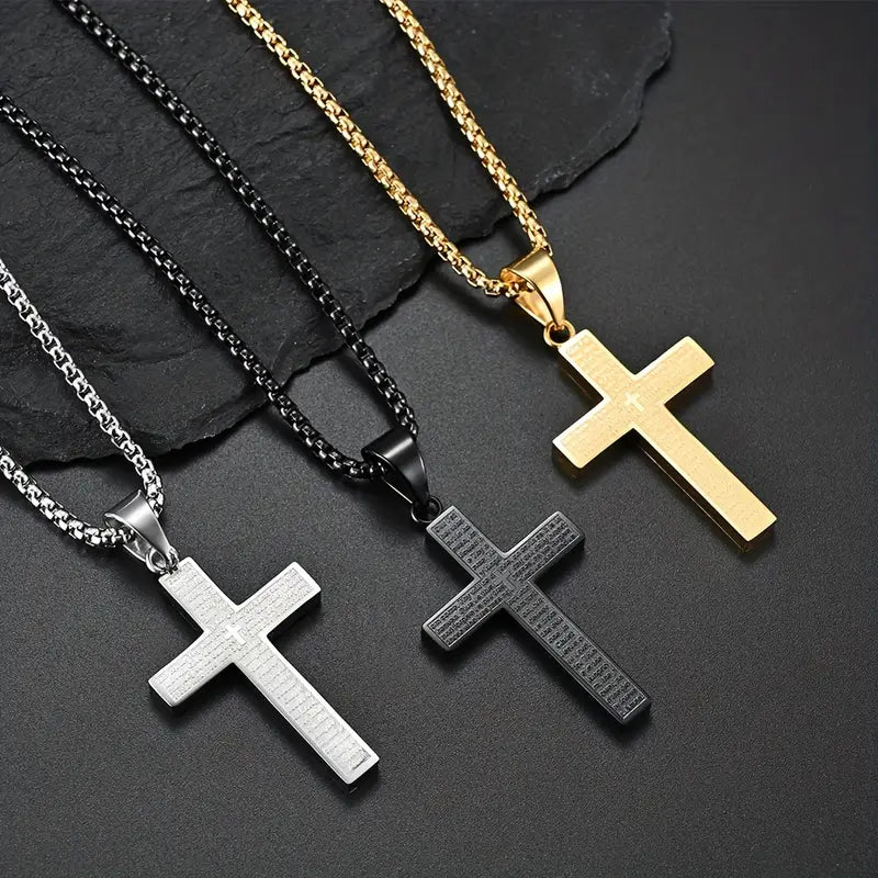 Collier homme pendentif croix en acier inoxydable – Chaîne robuste argent, or ou noir