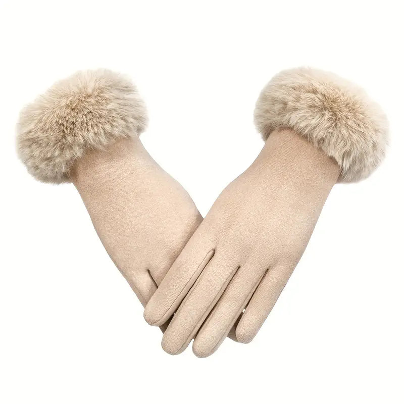 Gants femme élégants en laine violet avec poignet en fausse fourrure – Accessoire chaud et chic pour l’hiver