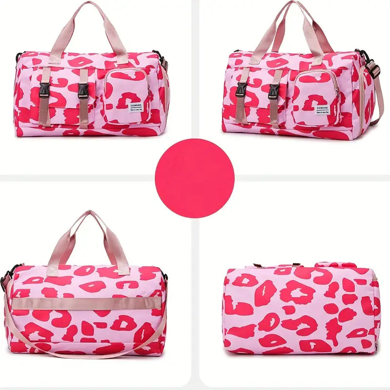 Sac de Voyage Sport et Week-End Rose Imprimé Léopard – Cabine Grande Capacité avec Bandoulière Réglable