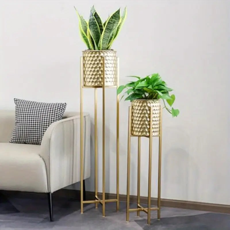Pots de fleurs dorés sur pieds – Jardinières décoratives élégantes pour intérieur moderne et plantes vertes