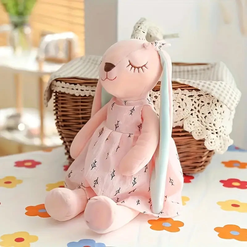 Grande peluche lapin rose avec robe – Doudou doux et mignon pour enfants