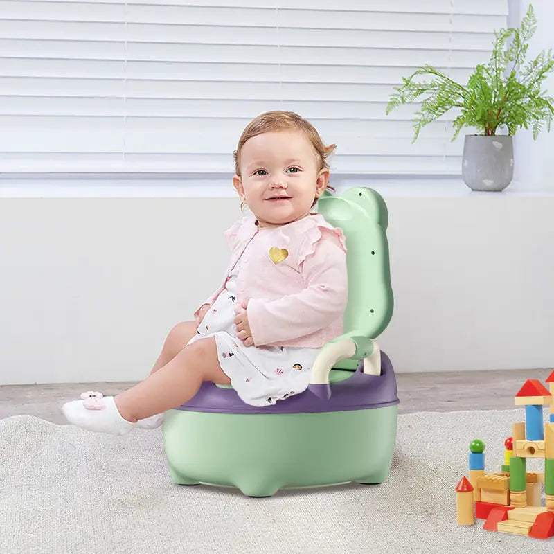 Pot de toilette bébé grenouille – Siège d’apprentissage ludique avec dossier et bac amovible