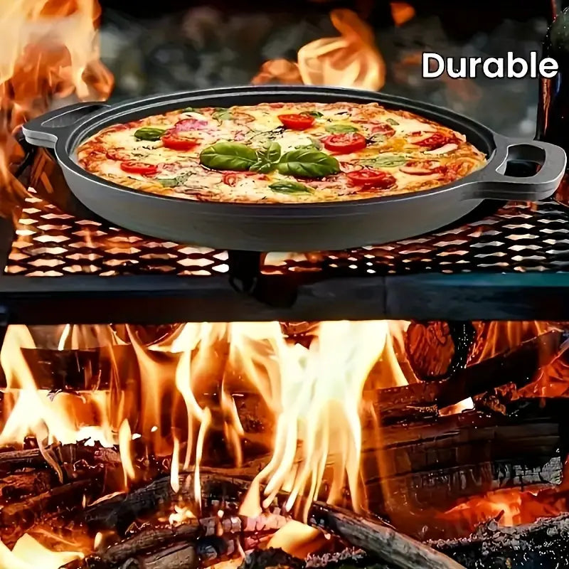 Poêle en fonte camping avec poignées – Plat de cuisson robuste pour barbecue, feu de camp et cuisine outdoor