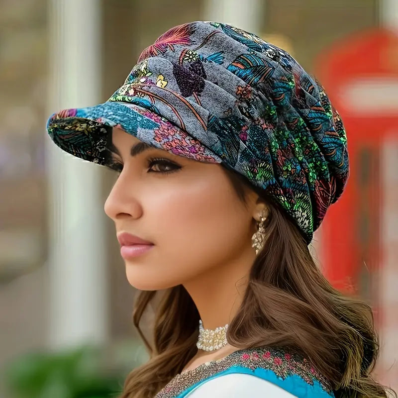 Chapeau turban femme élégant imprimé floral – Casquette bohème chic pour été et mi-saison