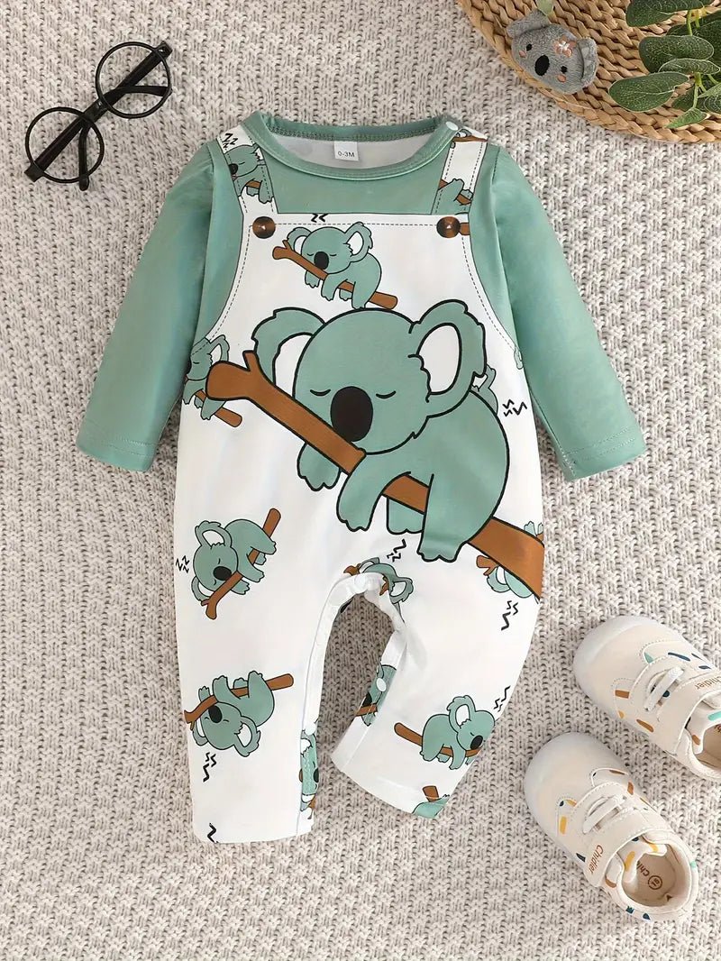 Body Bébé Manche Longue en Coton – Grenouillère Blanche Motif Koala