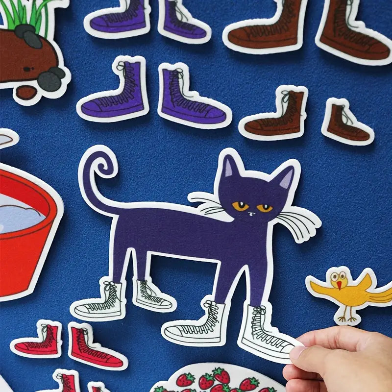 Marionnettes Magnétiques Chat et Accessoires – Jeu Éducatif en Feutrine pour Théâtre et Histoires d’Enfants