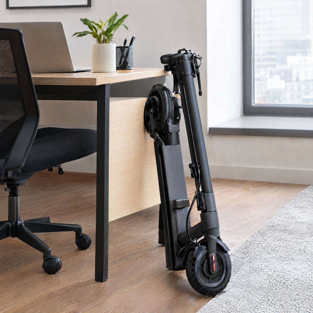 Rangée au pied du bureau, pas dans la rue