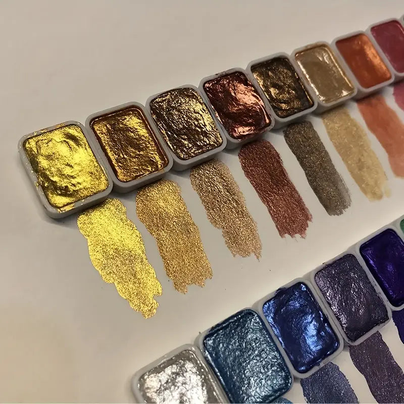 Aquarelles Métalliques et Nacrés – Palette de Peintures à Effet Brillant pour Illustration, Scrapbooking et Loisirs Créatifs