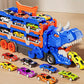 Camion transporteur dinosaure avec 12 voitures miniatures – Jouet véhicule enfant avec rampes de course et rangement