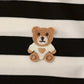 Ensemble chemise garçon rayé noir et blanc avec ourson brodé – t-shirt manches courtes et short été