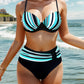 Bas de bikini taille haute gainant – Rayures multicolores et ceinture effet ventre plat pour silhouette affinée