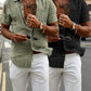 Lot de 2 chemises Henley à manches courtes en lin pour homme
