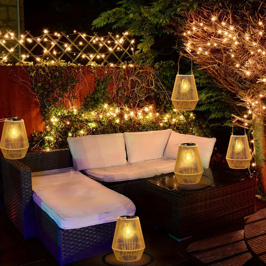 Lanternes Solaires en Rotin – Éclairage LED Ambiance Chaude pour Jardin, Terrasse et Fêtes Extérieures
