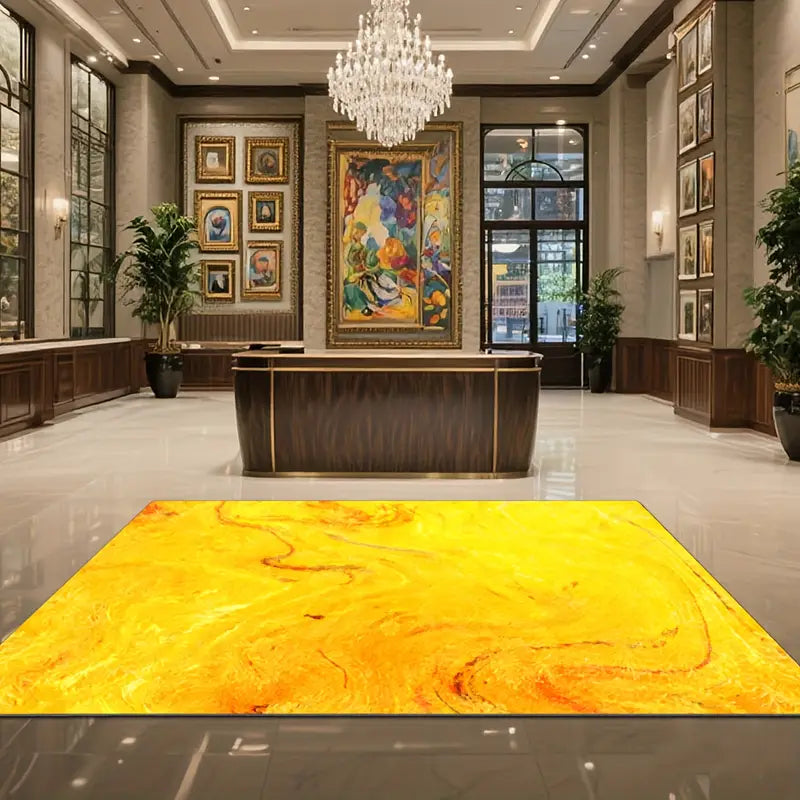 Tapis moderne jaune – Design marbre lumineux pour salon, chambre ou bureau