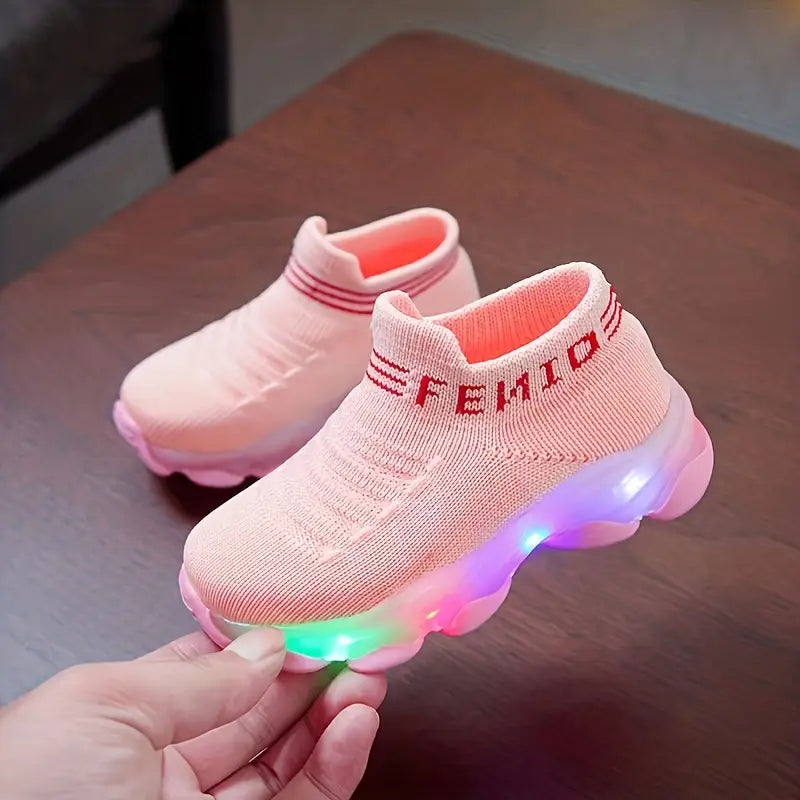 Baskets lumineuses fille – Chaussures de sport respirantes avec semelle LED colorée