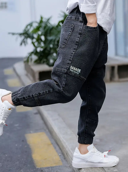 Jean Jogger Garçon Décontracté – Pantalons Enfant Mode avec Taille Élastique et Poches Pratiques