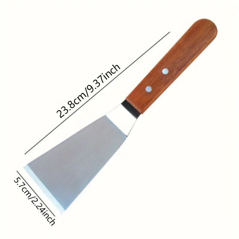 Spatule de Cuisine et Barbecue en Acier Inoxydable avec Manche en Bois – Outil de Cuisson pour Grillades et Plancha