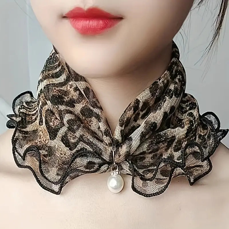 Faux col femme chic à pois avec perle – Col amovible élégant pour robe, pull et chemisier