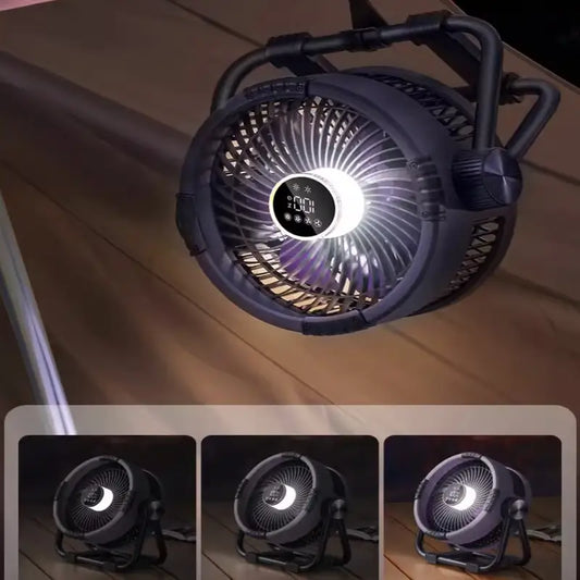 Ventilateur portable rechargeable 10 pouces – écran LED, vitesse réglable et lumière intégrée