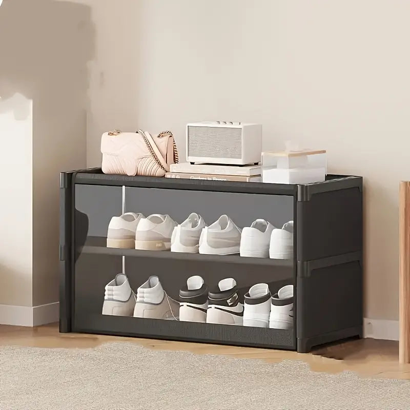 Meuble de Rangement à Chaussures avec Porte Transparente – Organisateur Empilable pour Boutique et Dressing