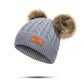 Bonnet Tricot Bébé Fille avec Pompons Fourrure – Chapeaux et Casquettes Enfant Hiver Chaud & Doux
