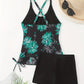 Tankini shorty noir à fleurs – Ensemble deux pièces sport chic