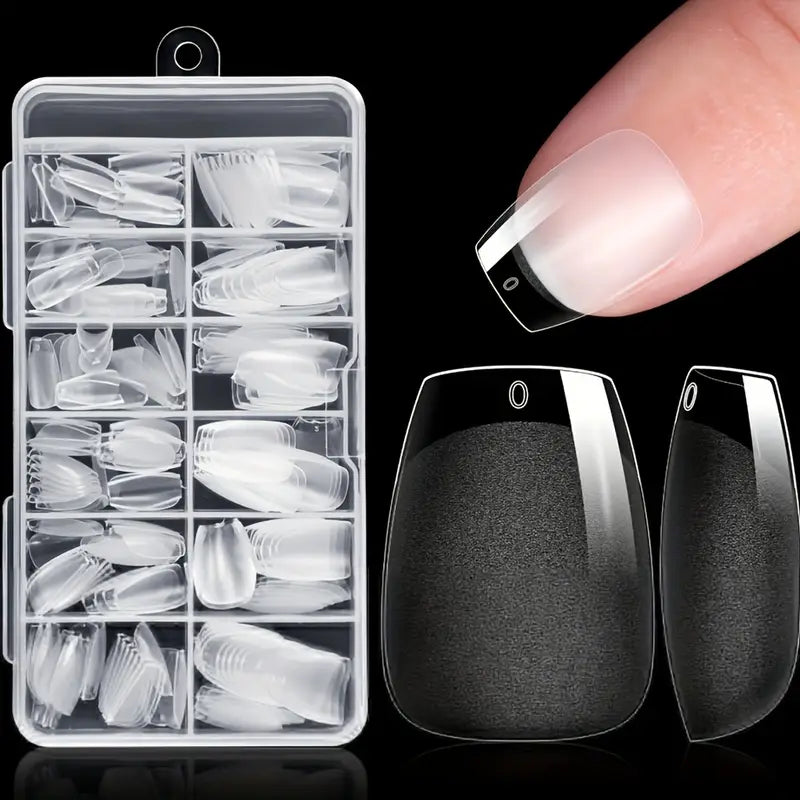 Kit Faux Ongles Carrés Transparente – Capsules Ongles Courts en Acrylique, 240 Pièces avec Boîte de Rangement