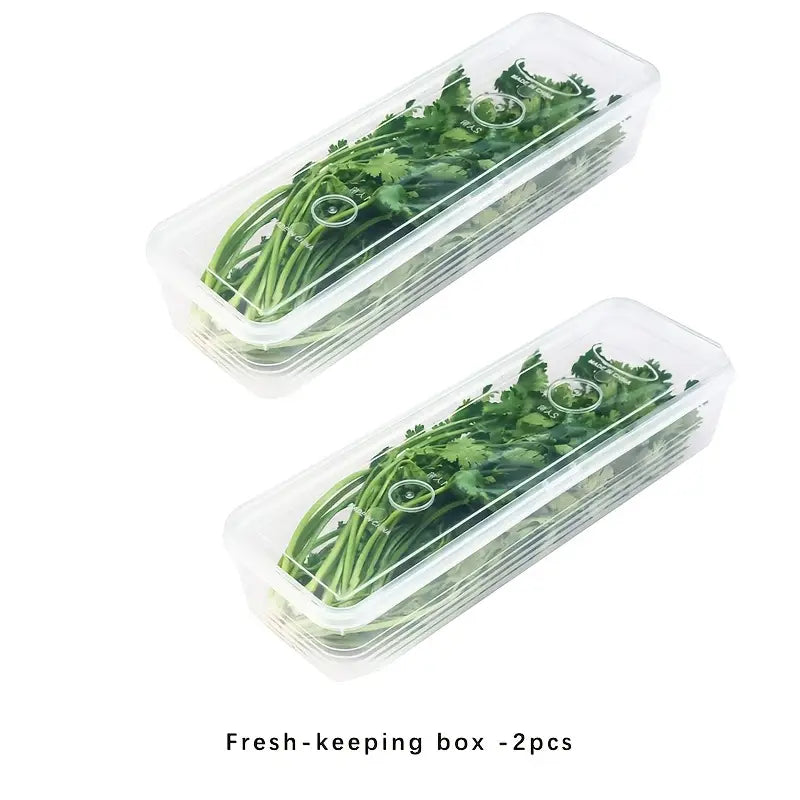 Boîte de Rangement Alimentaire Longue en Plastique – Conservation Fraîcheur pour Légumes et Herbes en Magasin