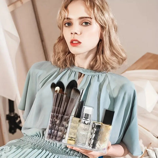 Organisateur Maquillage Transparent à 3 Compartiments – Rangement Pinceaux, Stylos et Accessoires Beauté