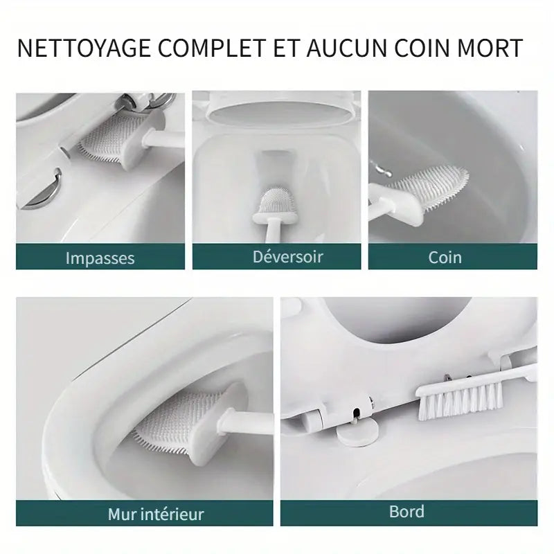 Brosse WC Silicone avec Support Mural – Design Compact, Hygiénique et Gain de Place pour Toilettes Modernes